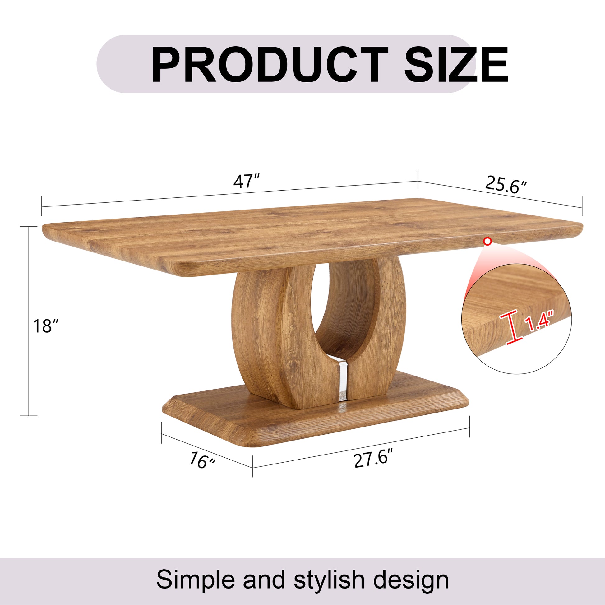 Solid wood coffee table with carved pedestal base and natural grain finish  L x  W