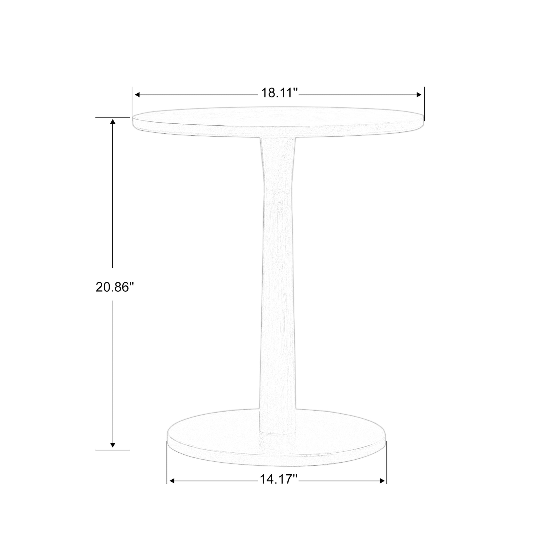 Sketch of a round pedestal side table with dimensions