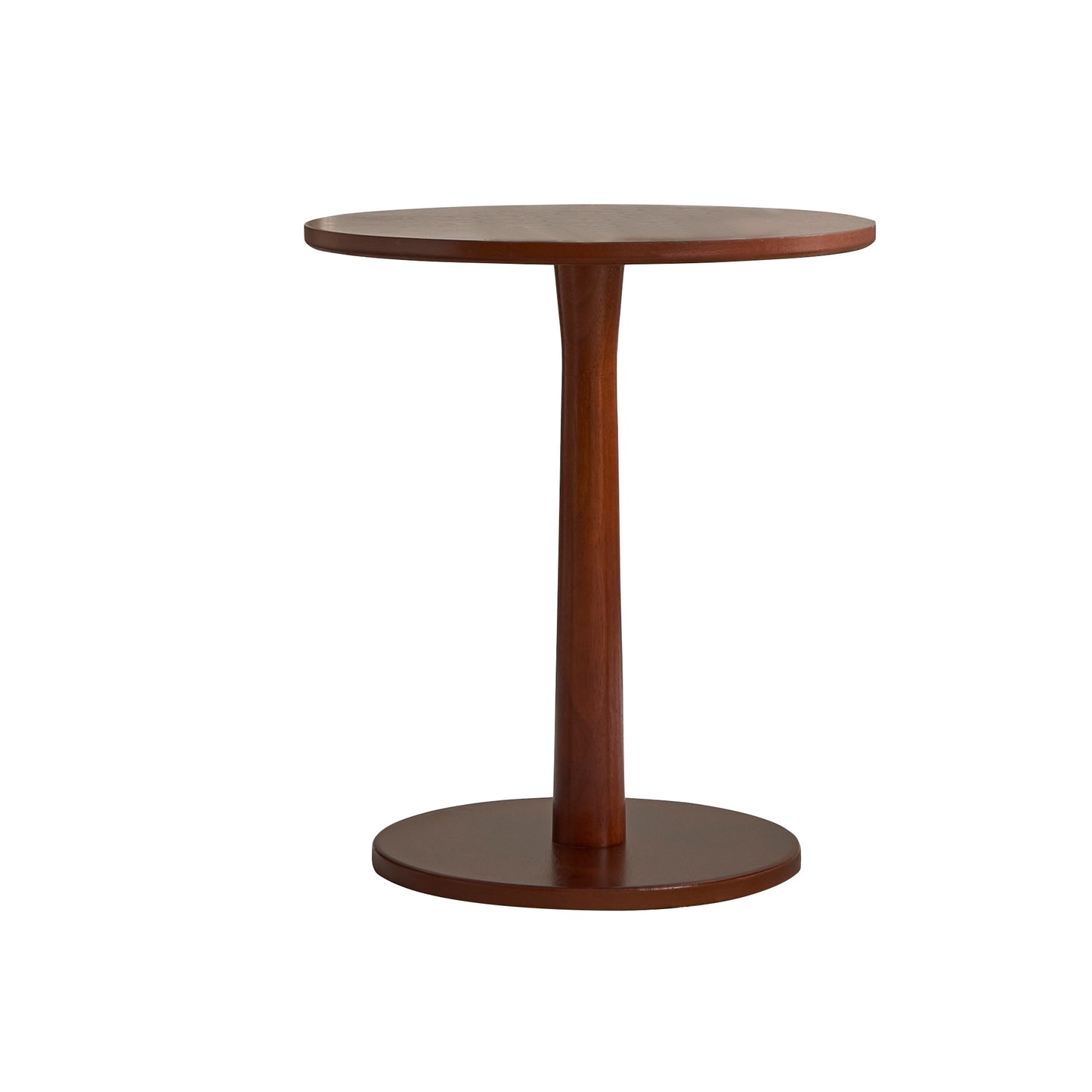 Round dark wood accent table with a flared pedestal base