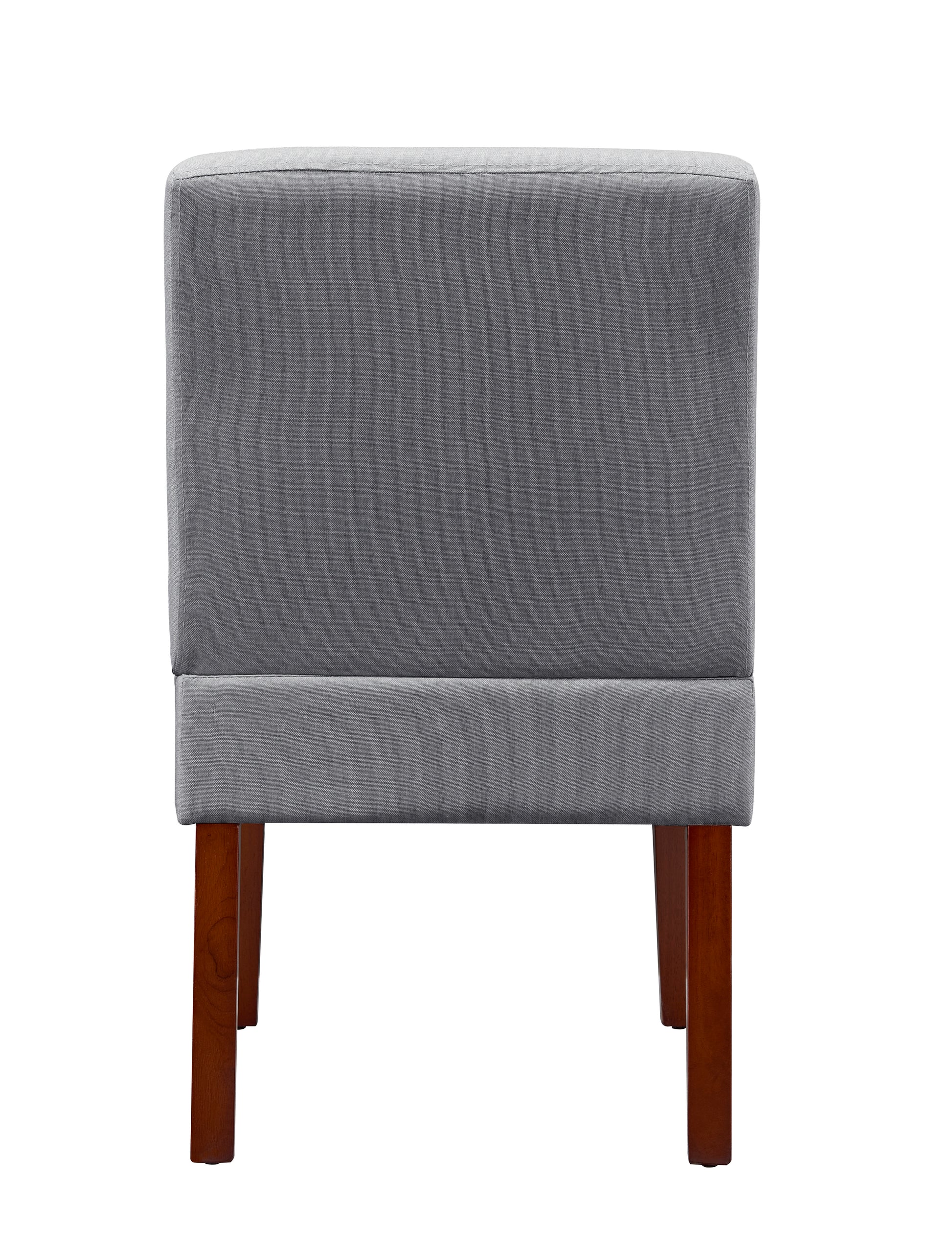 Grey fabric ottoman with dark wood legs