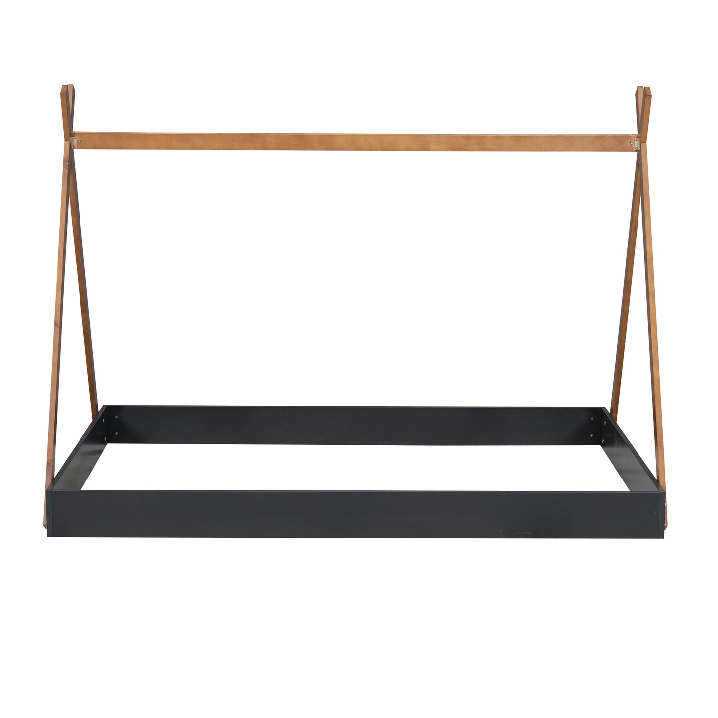 Wooden and black toddler bed frame with teepee design