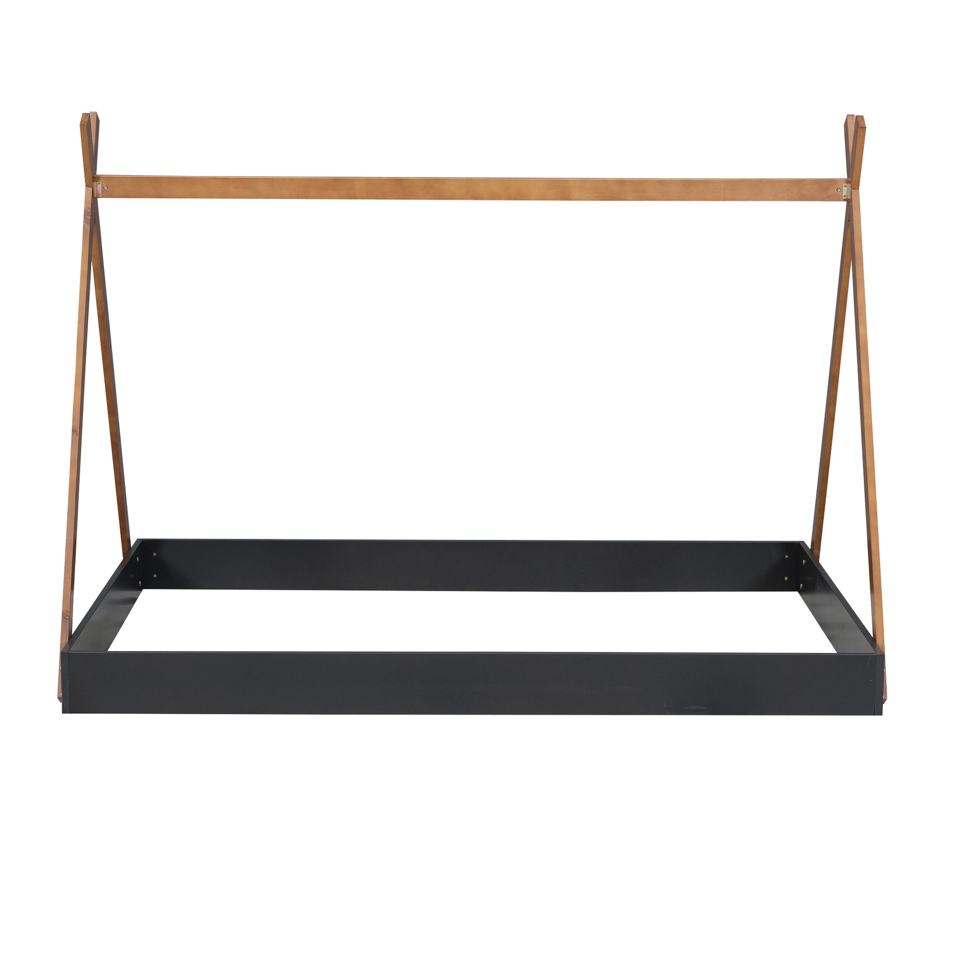 Wooden and black toddler bed frame with teepee design
