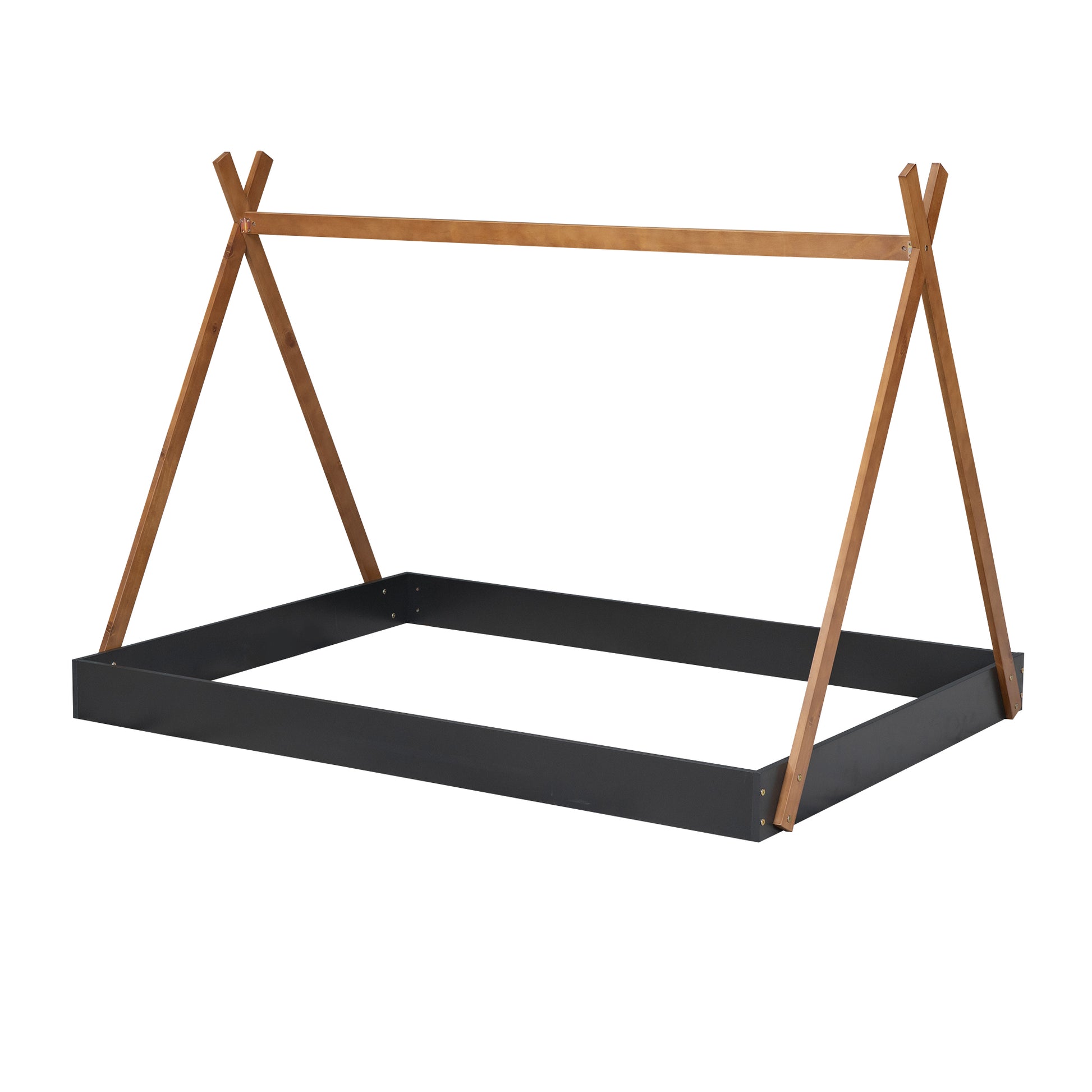 Wooden teepee bed frame with dark grey base