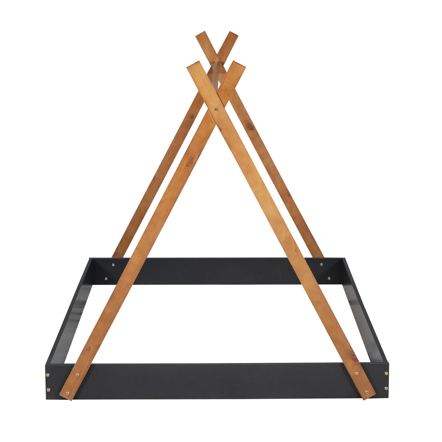 Wooden teepee bed frame with dark grey base