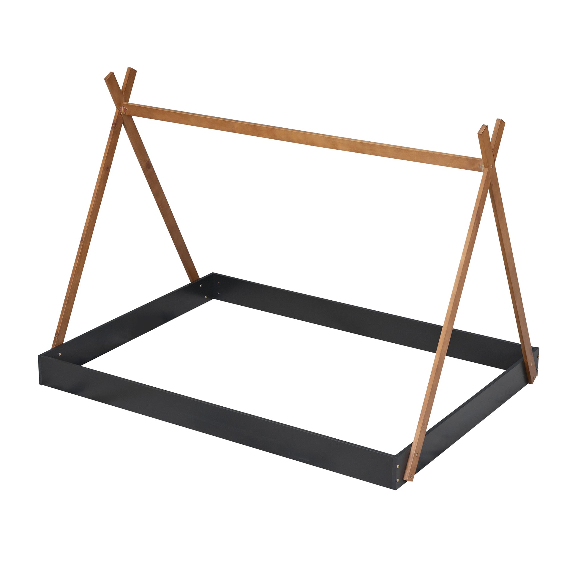 Wooden and black toddler bed frame
