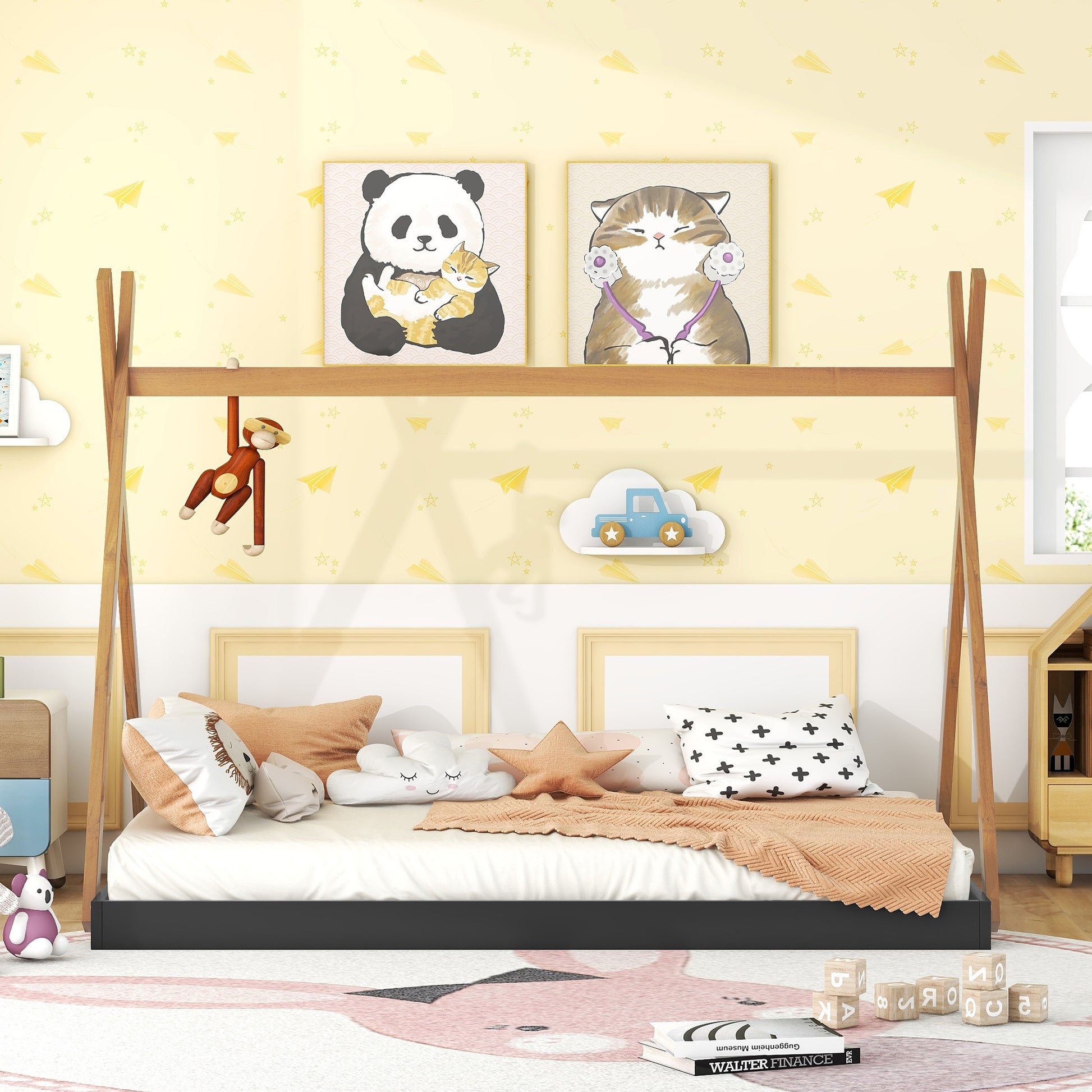 Cute panda holding kitten painting for nursery decor