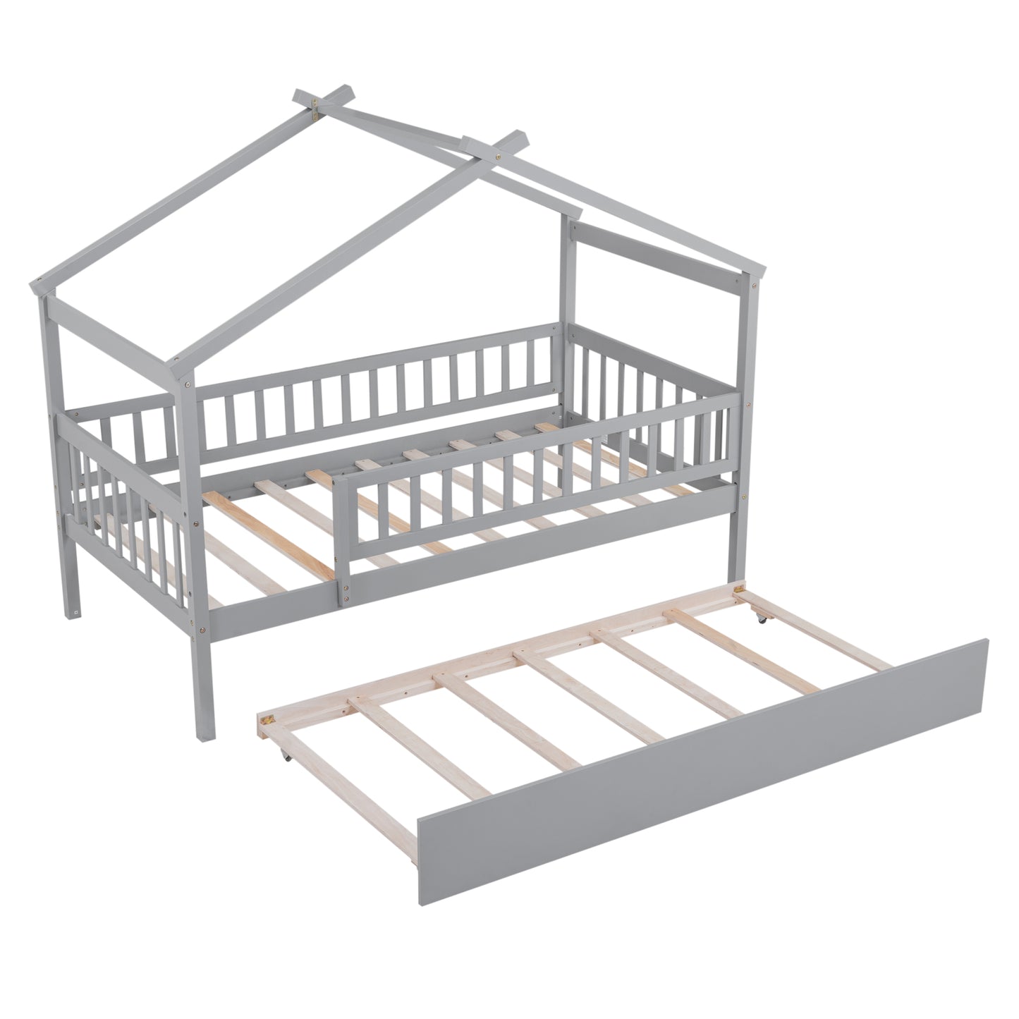 Gray house bed frame with trundle