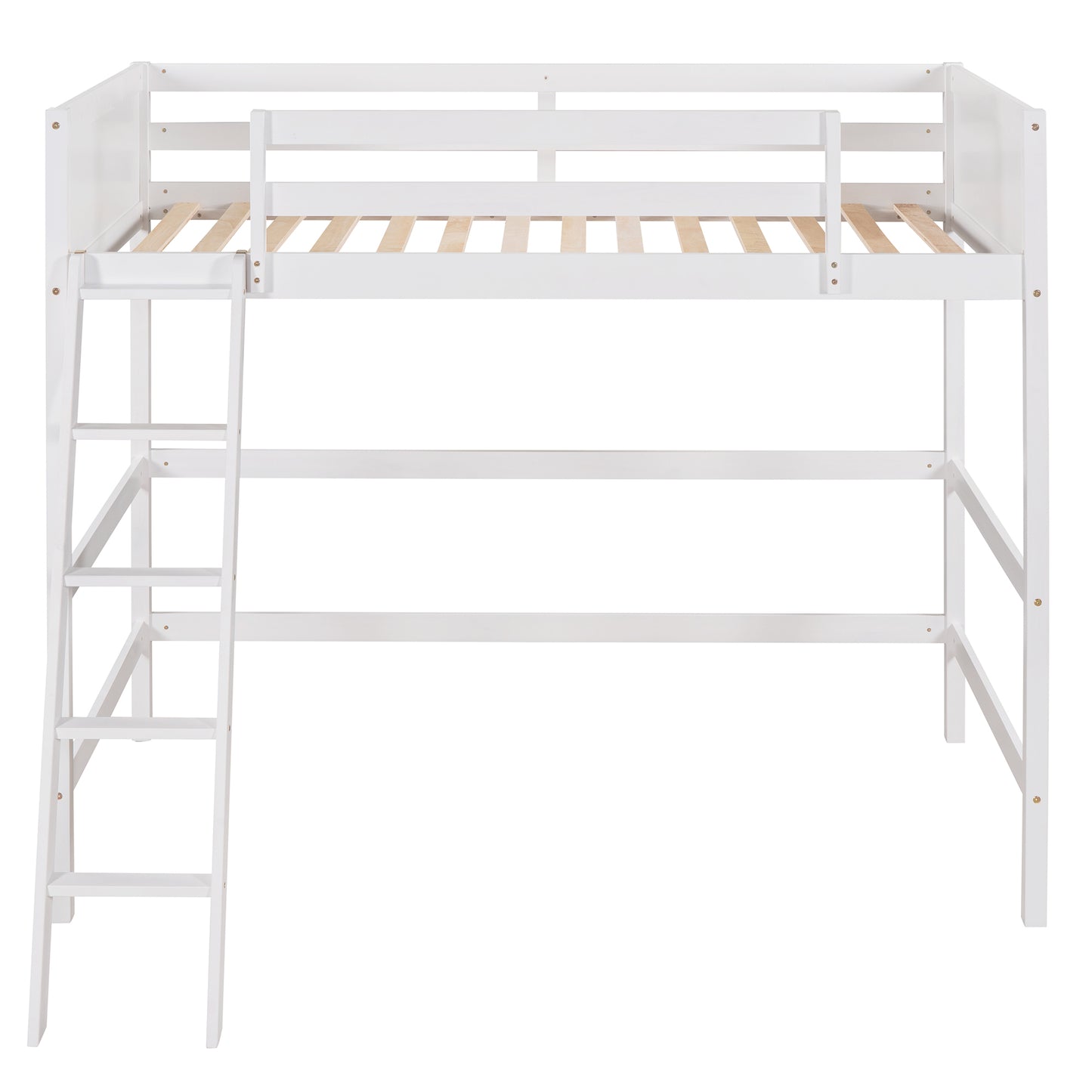 White wooden loft bed with ladder