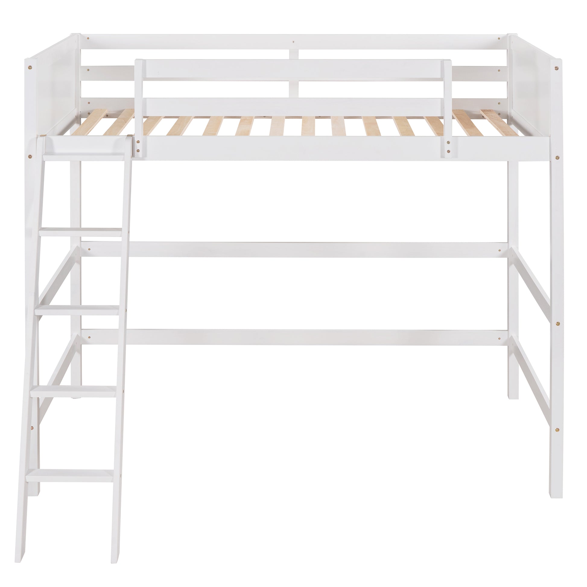 White wooden loft bed with ladder