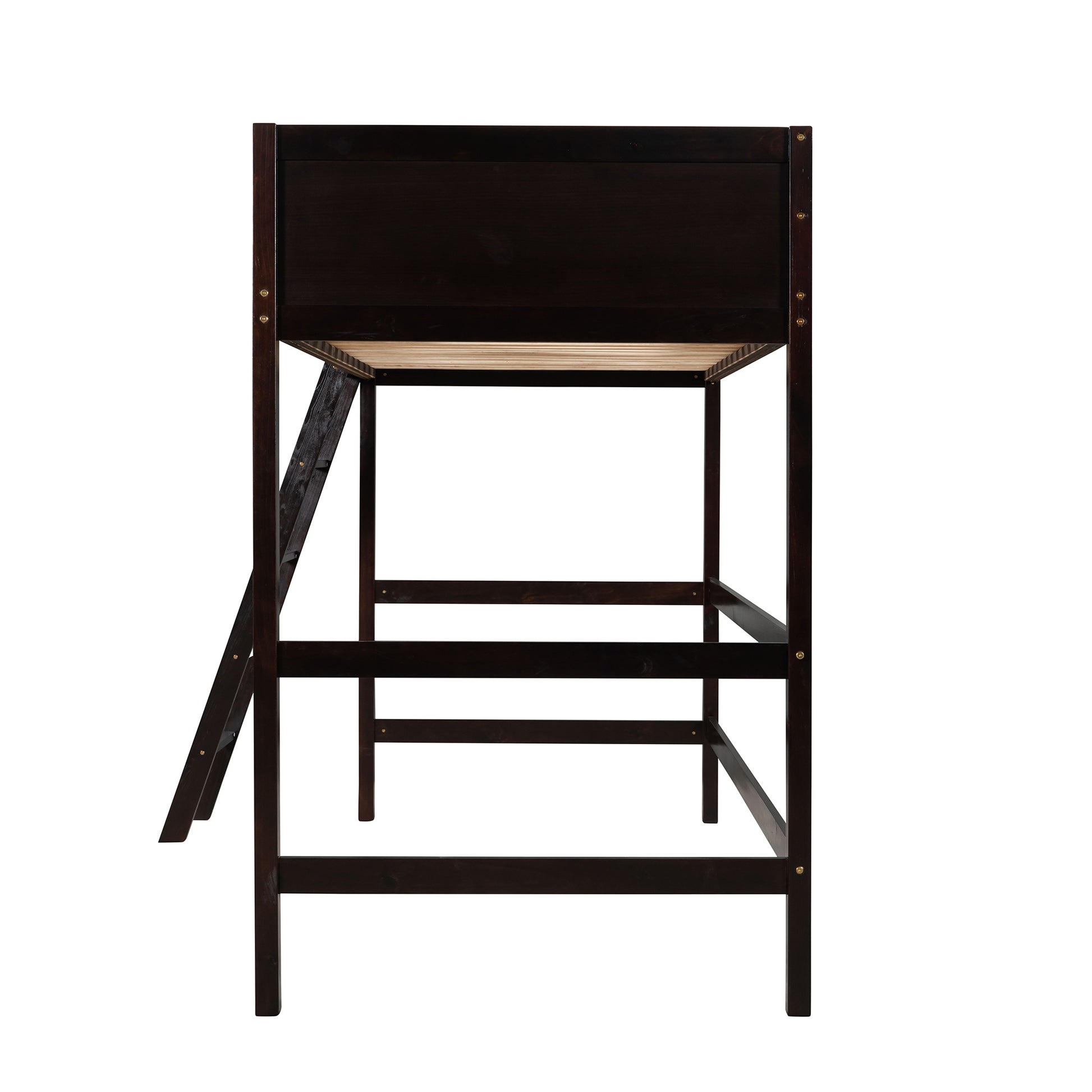 Dark wood twin loft bed frame with ladder