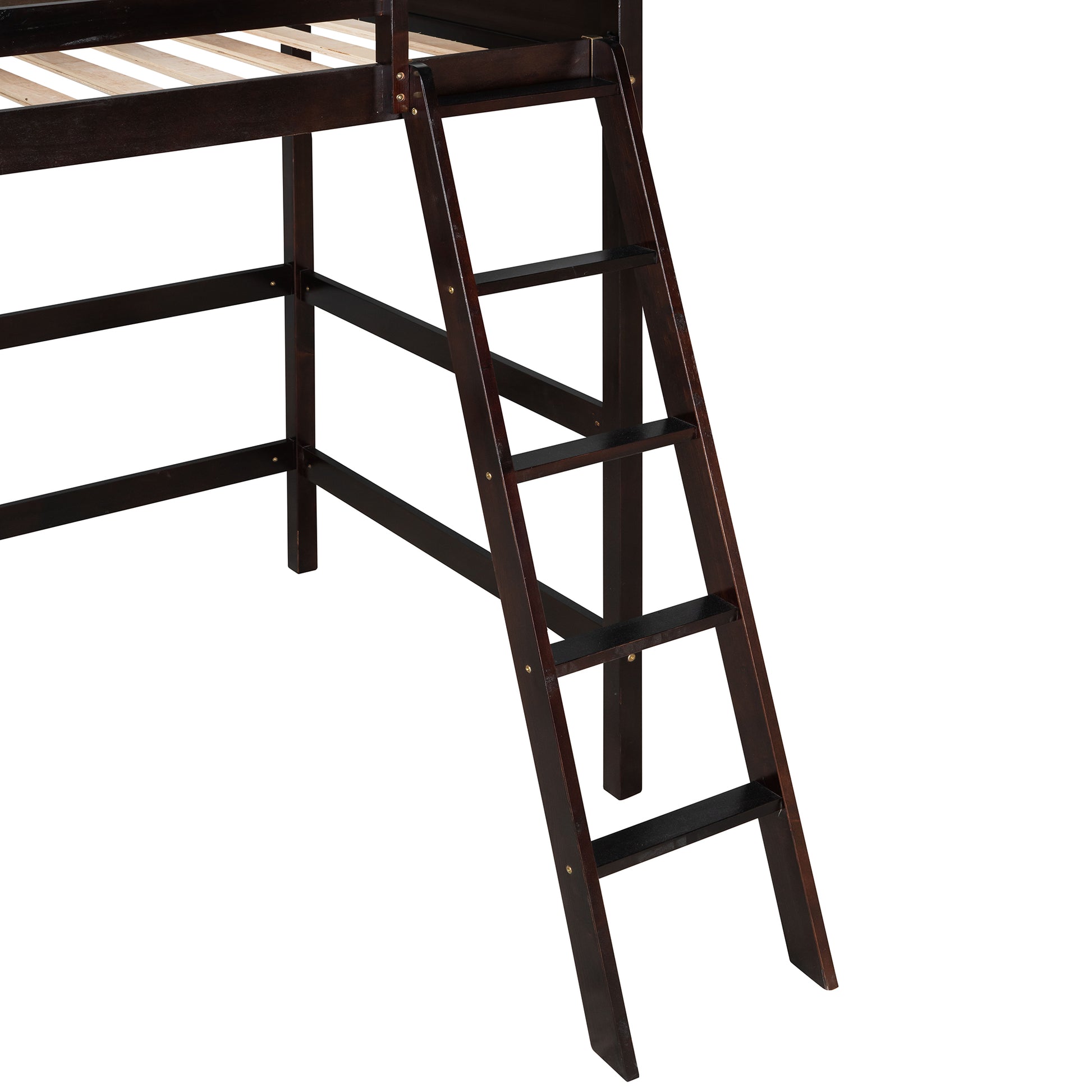 Dark brown wooden loft bed ladder with solid steps