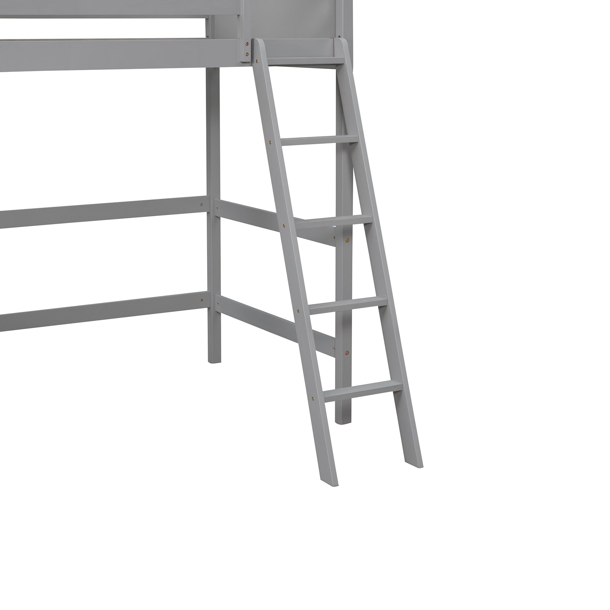 Gray wooden loft bed ladder with five rungs