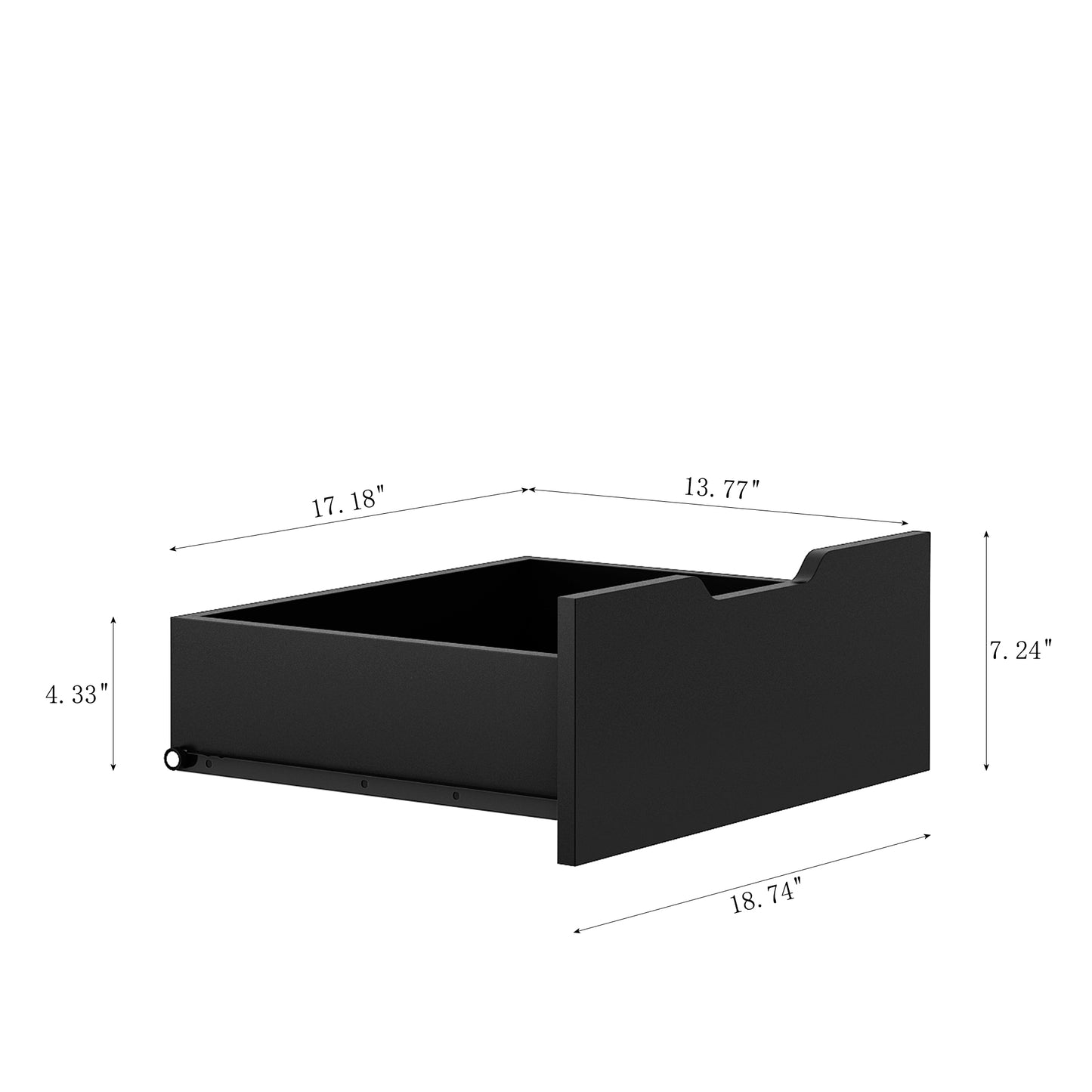 Black metal desk drawer with interior dividers