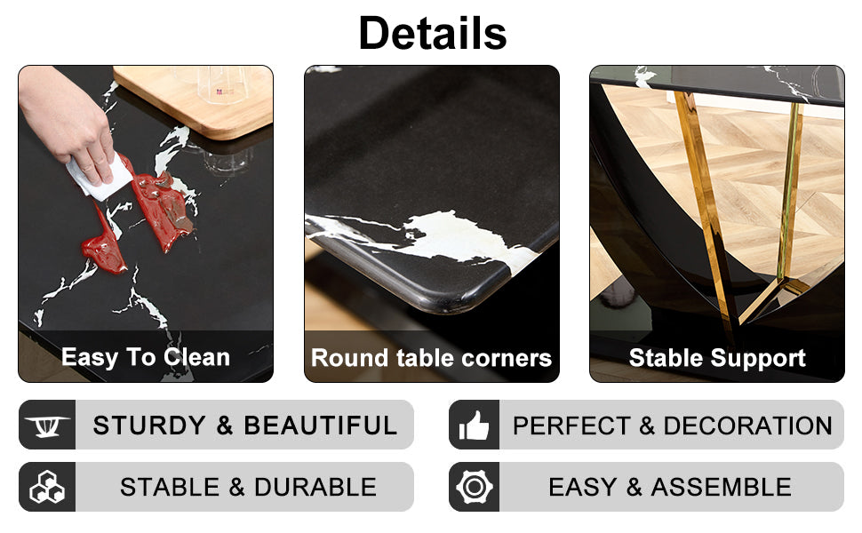 Black marble top dining table with easytoclean surface