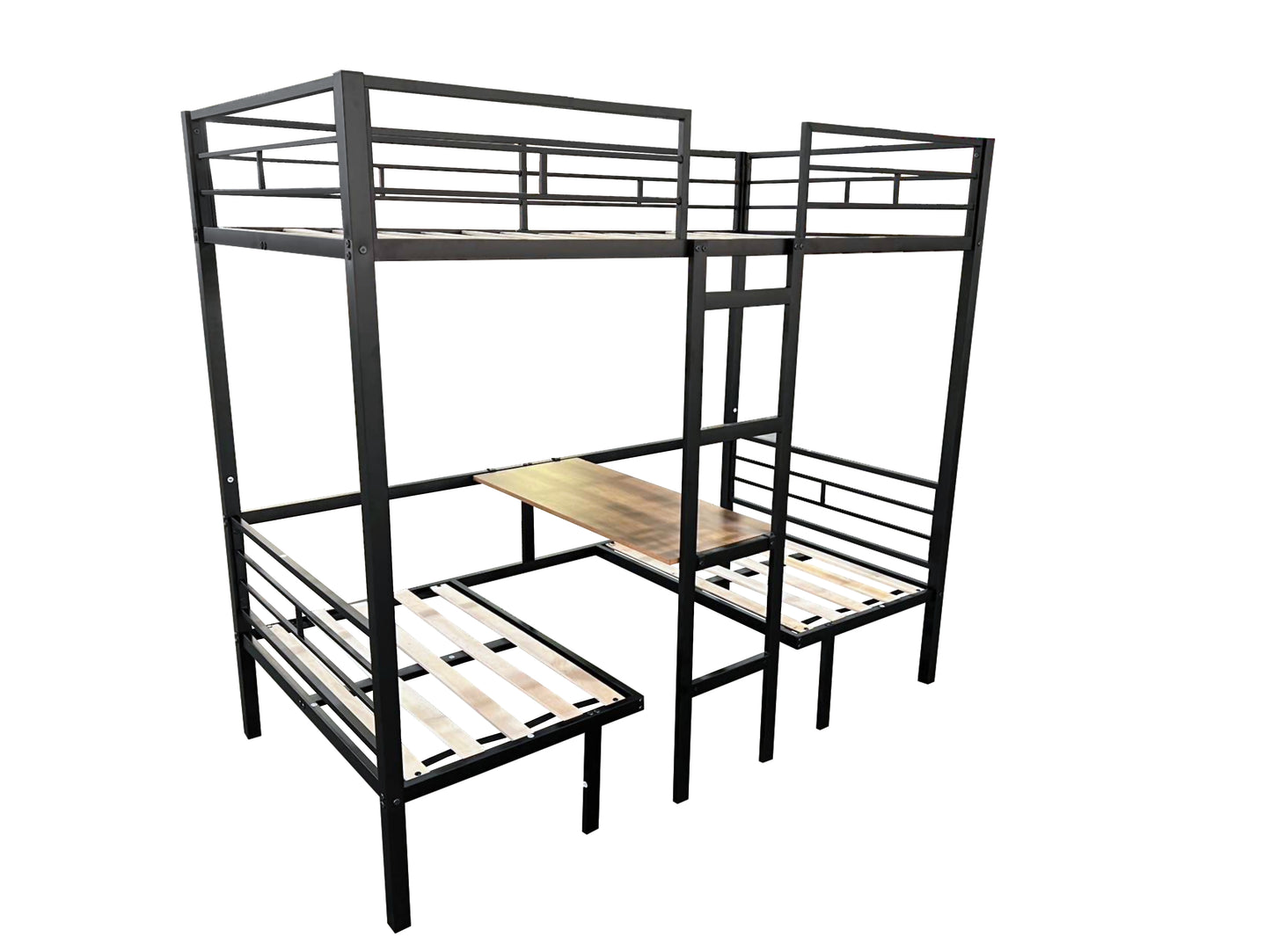 Black metal bunk bed with desk and builtin ladders