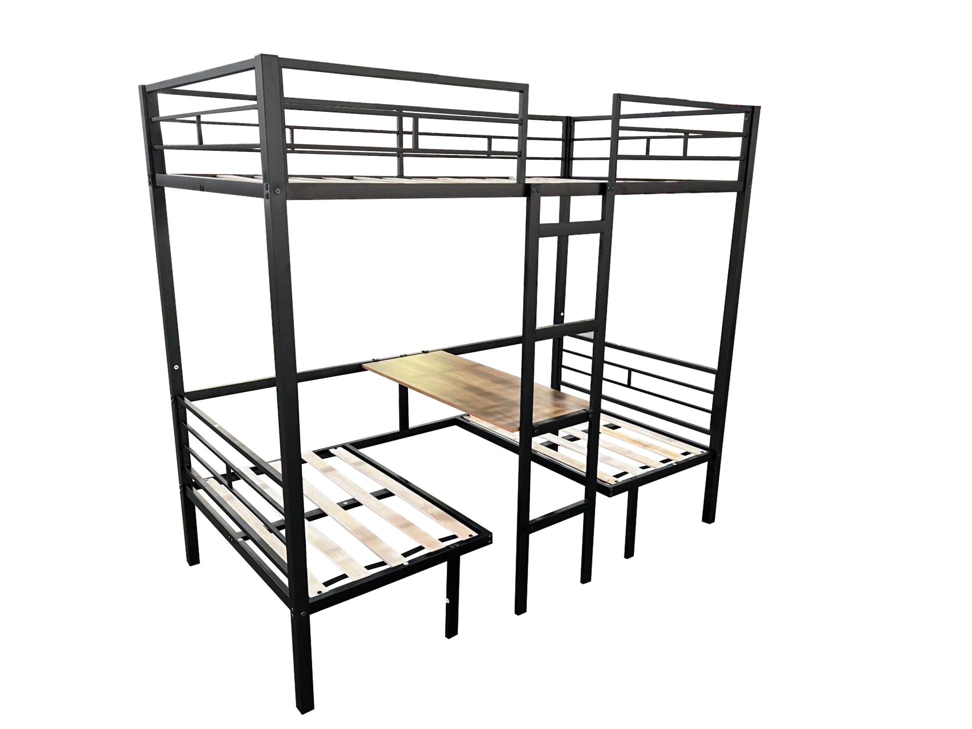 Black metal bunk bed with desk and builtin ladders