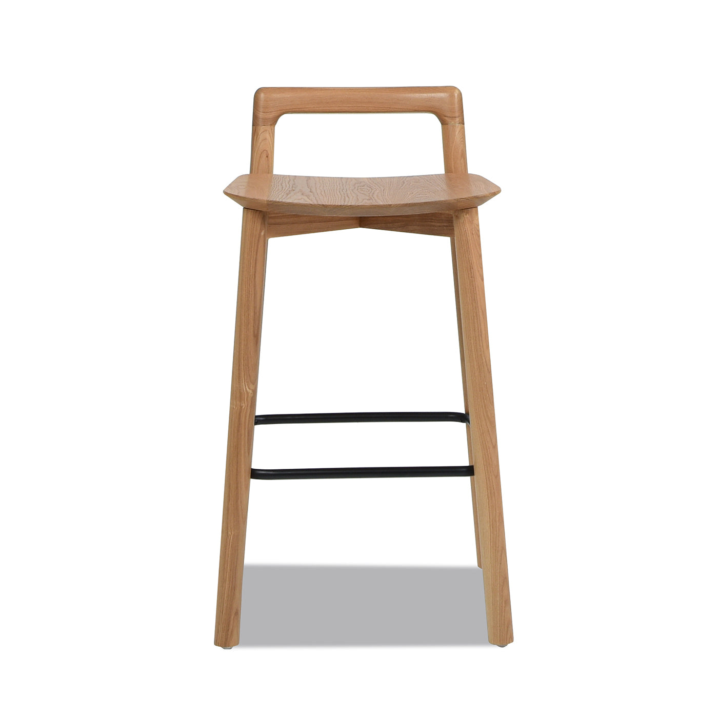 Natural wood bar stool with black footrests