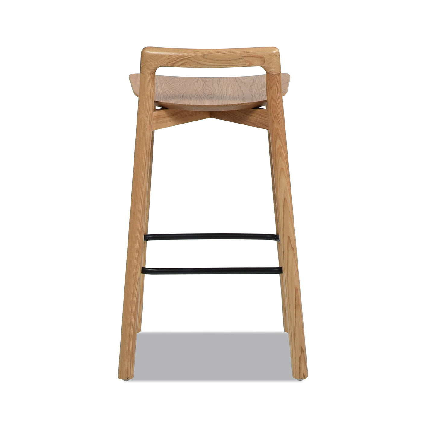 Natural wood bar stool with black footrests