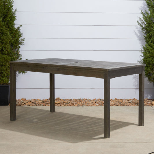 TREATLIFE HOME Outdoor Rectangular Hand-Scraped Wood Patio Dining Table, Solid Wooden Construction, Teak Finish