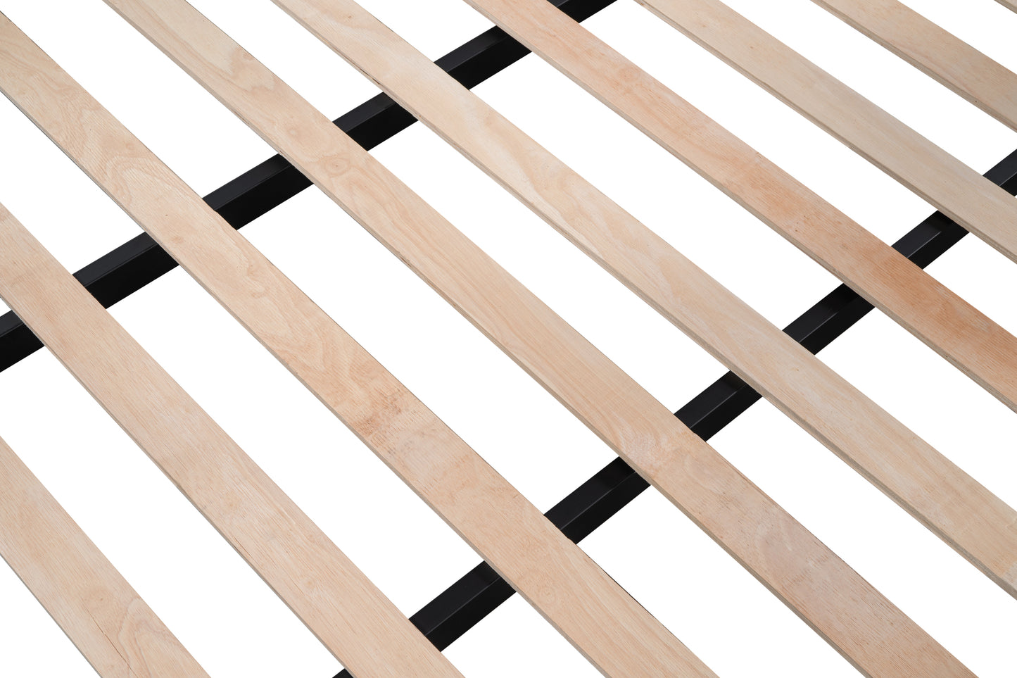 Wooden bed slats with black metal frame