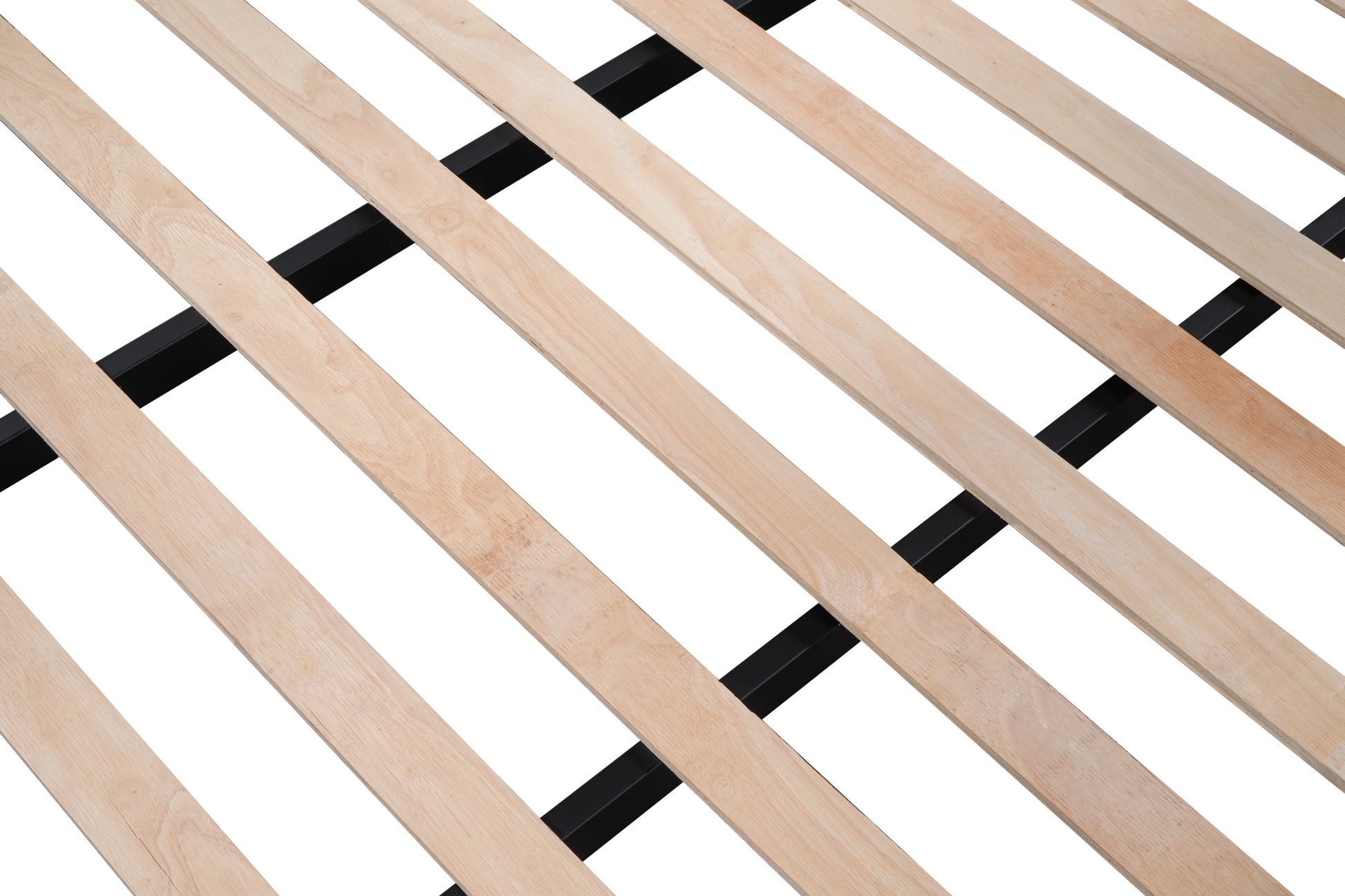 Wooden bed slats with black metal frame