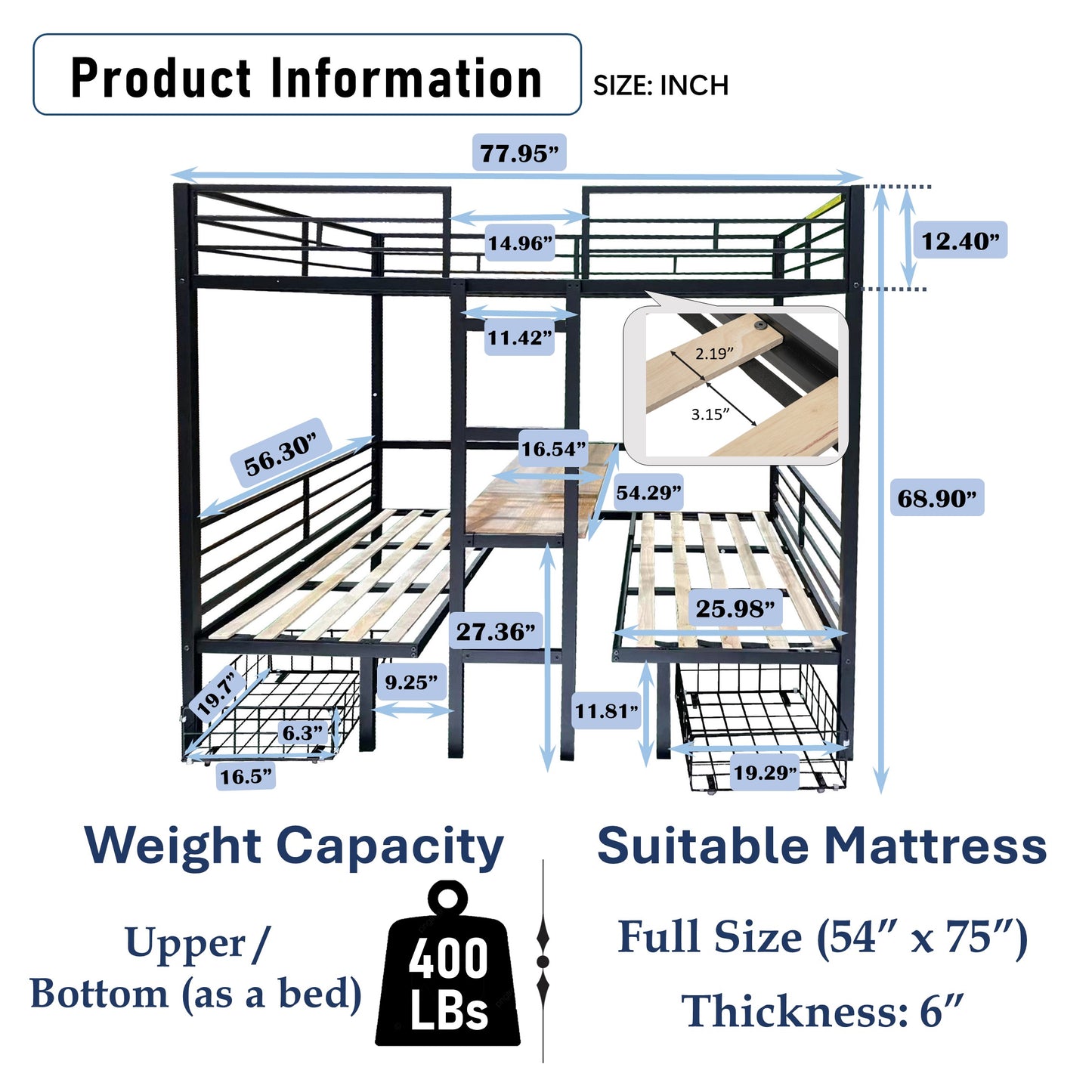 Bunk bed dimensions  L x  W x  H black metal frame