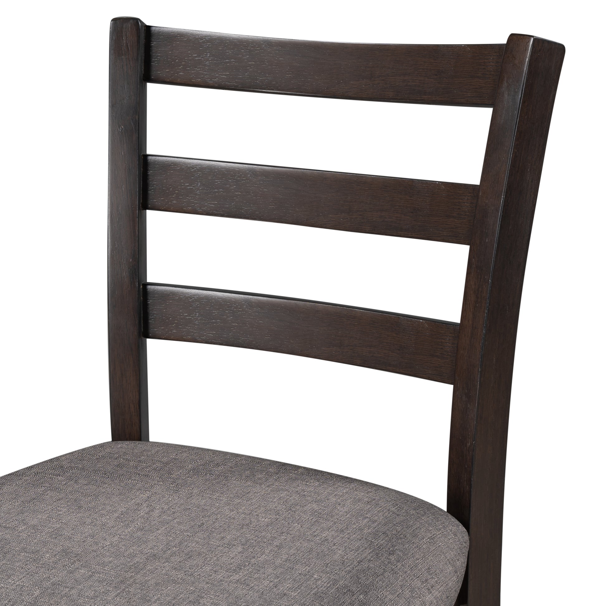 Dark espresso wood dining chair with grey fabric seat