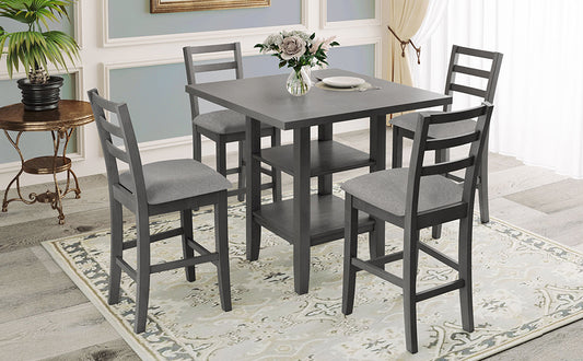 Gray piece counter height dining set with upholstered seats