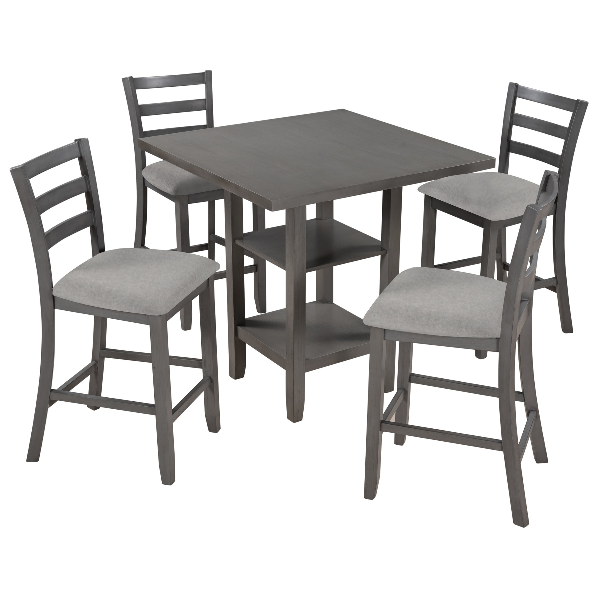 Gray wooden piece counter height dining set with upholstered seats