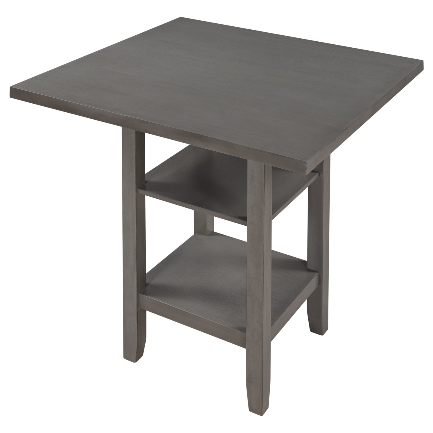 Gray wooden console table with two lower shelves