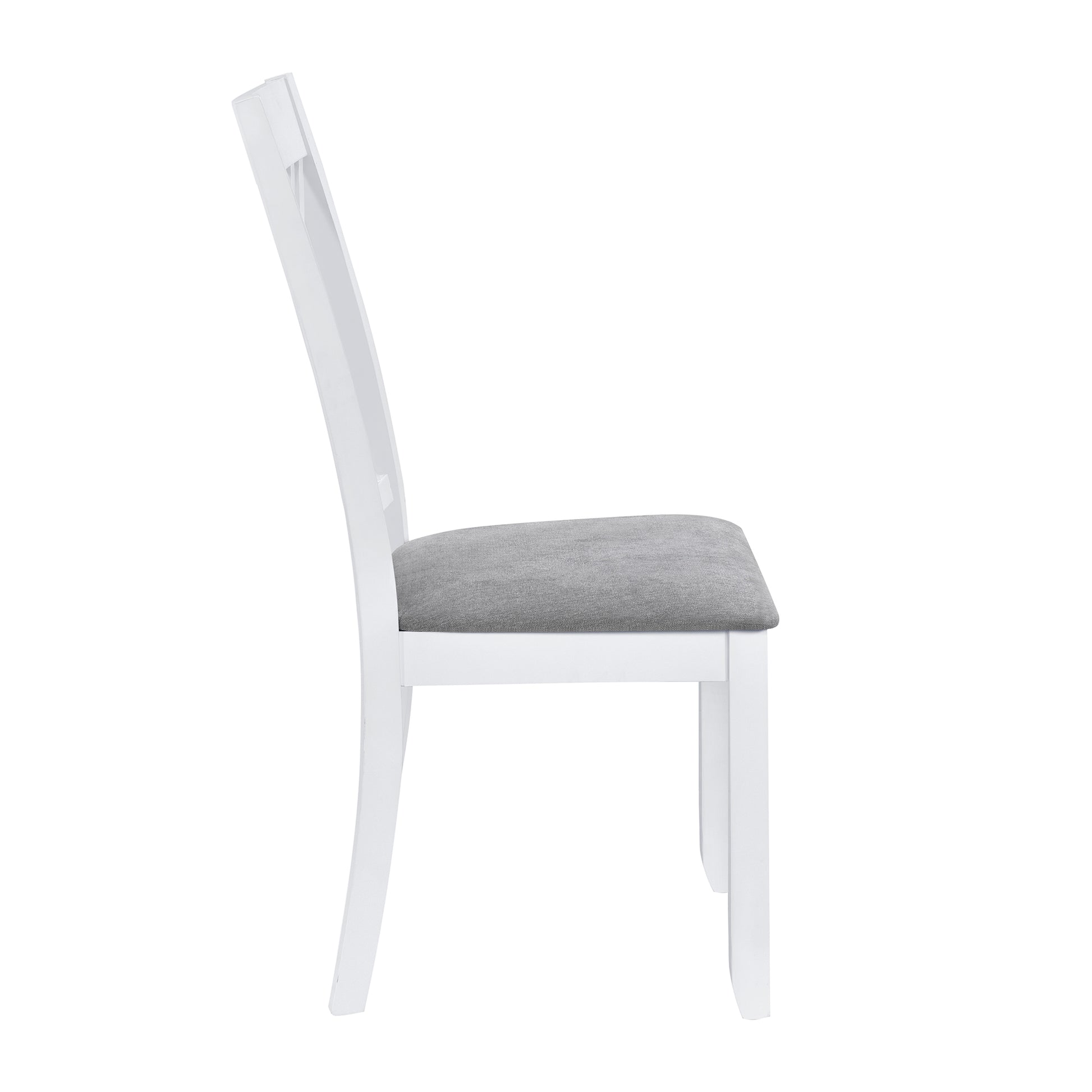 White wooden dining chair with grey upholstered seat