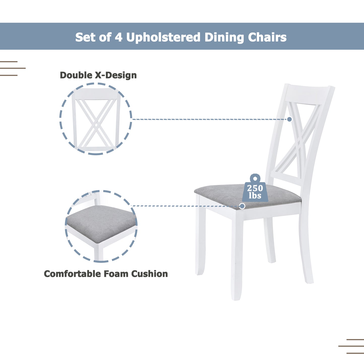 White upholstered dining chair with double xback design