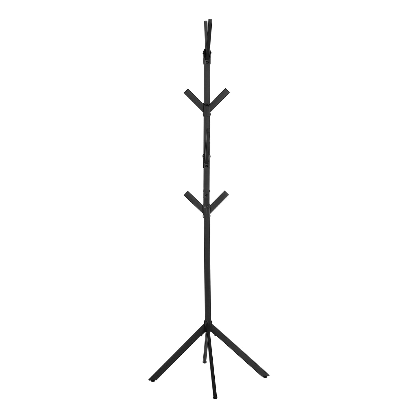 Black metal tripod coat rack with adjustable height