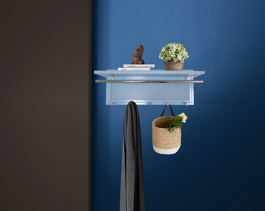 Glass coat rack with shelf and hooks