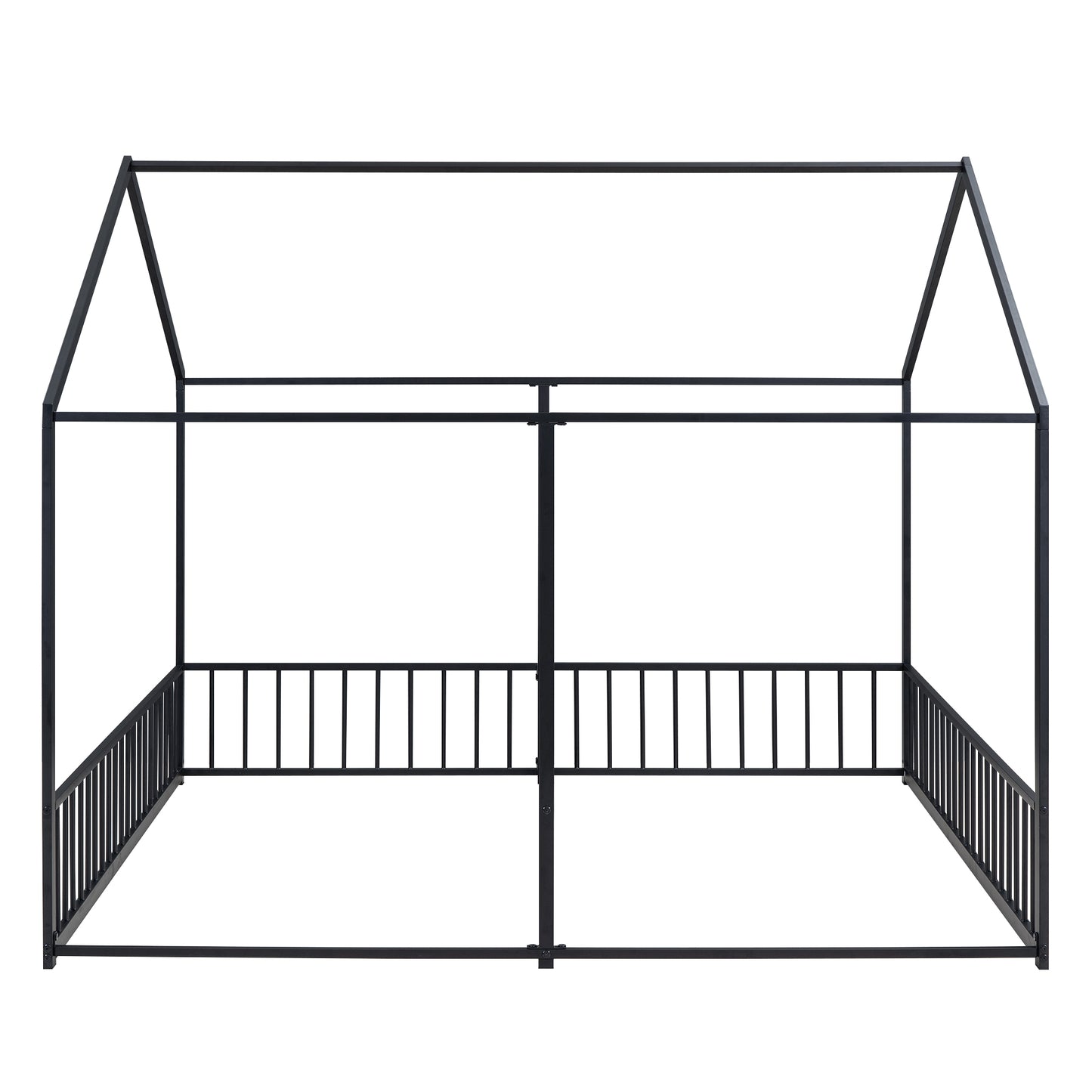 Black metal house frame bed