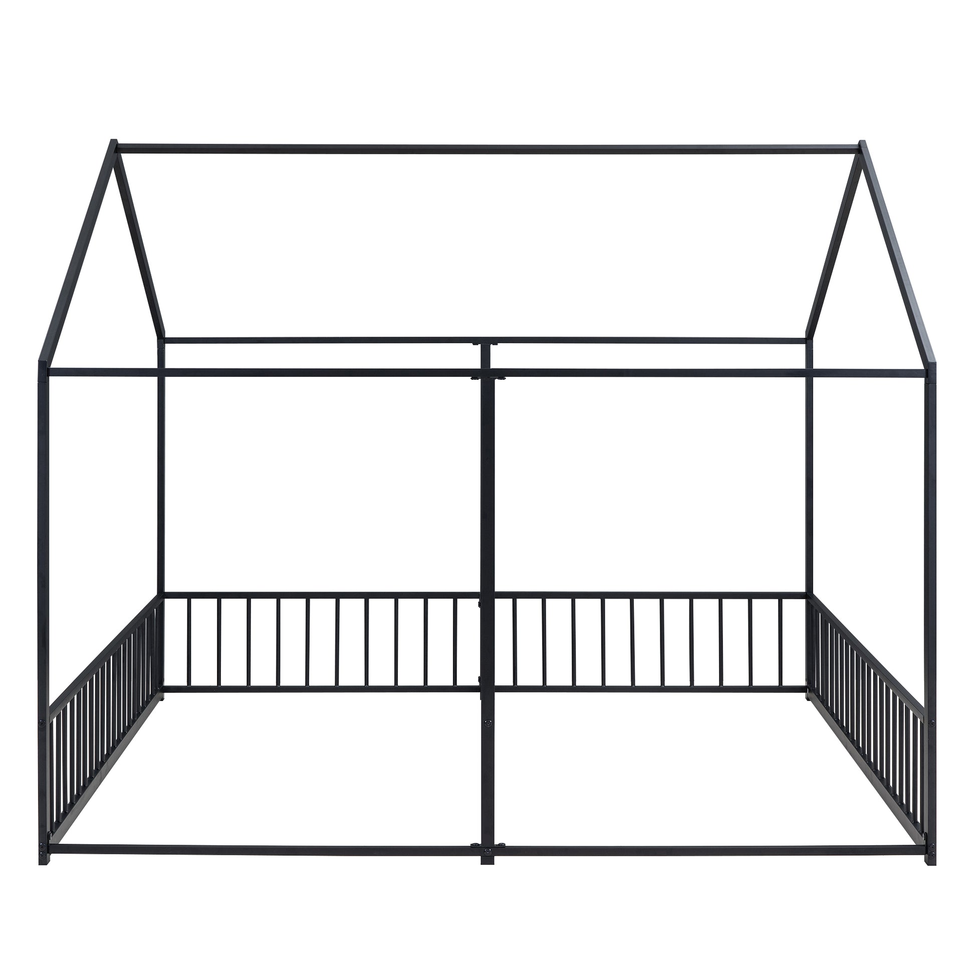 Black metal house frame bed
