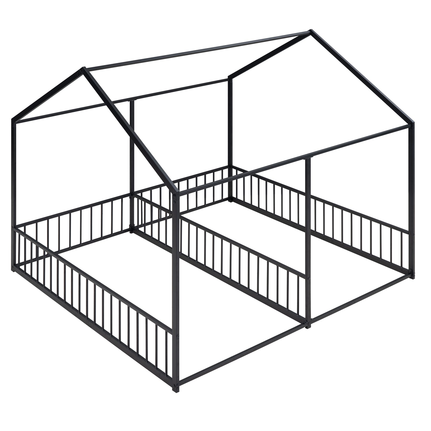 Black metal twin house bed frame with playful tent design