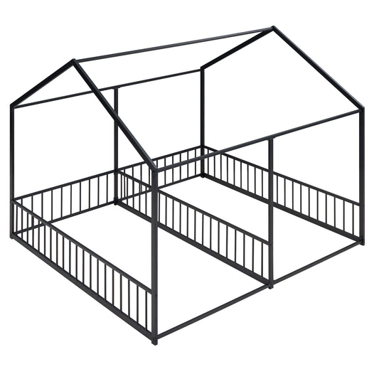 Black metal twin house bed frame with playful tent design