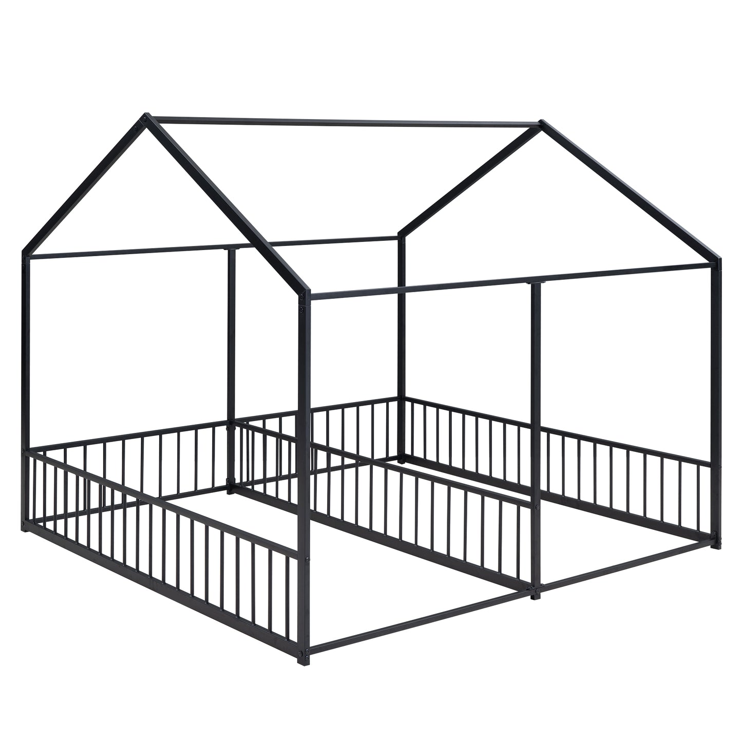 Black metal house bed frame with railing