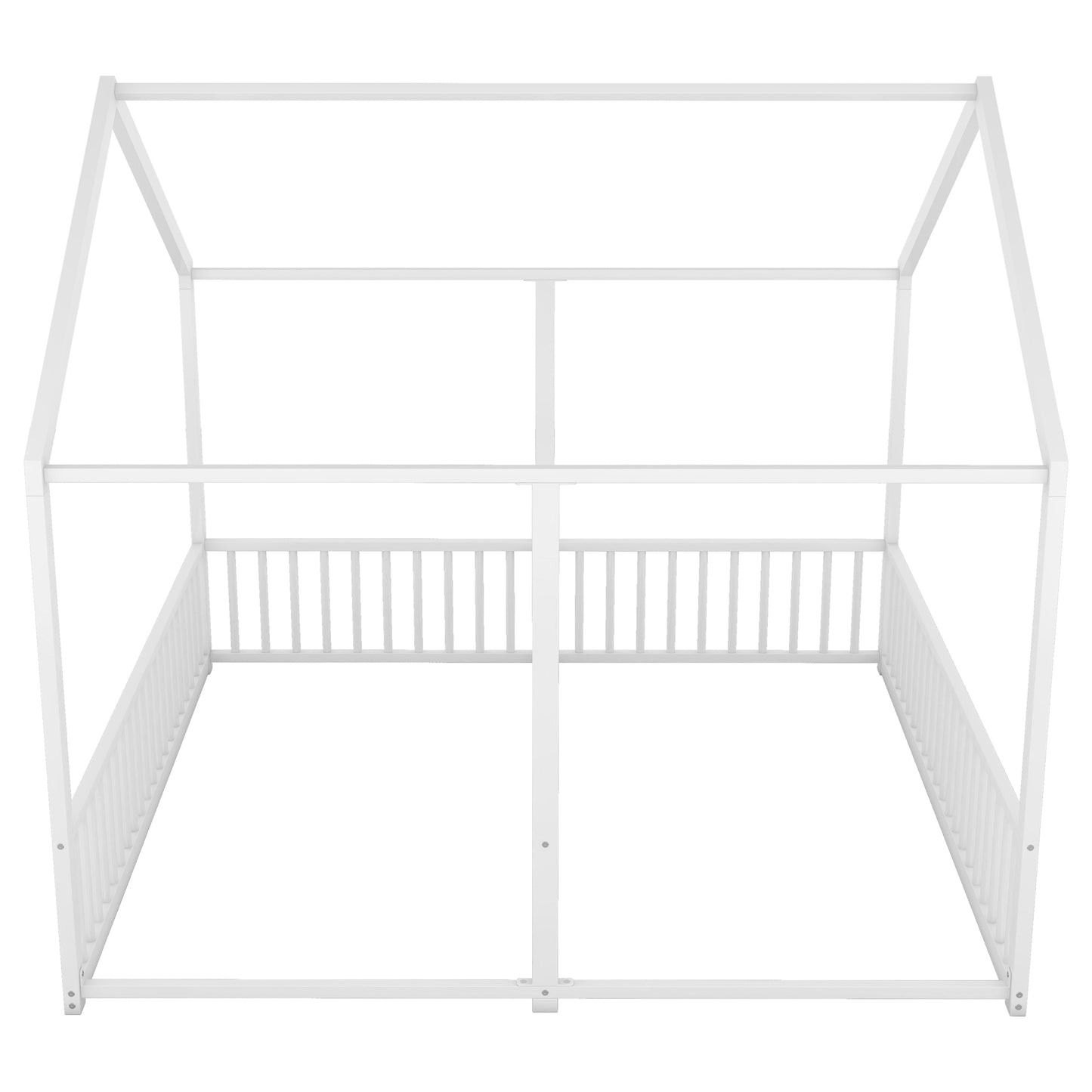 White metal house bed frame with slatted sides