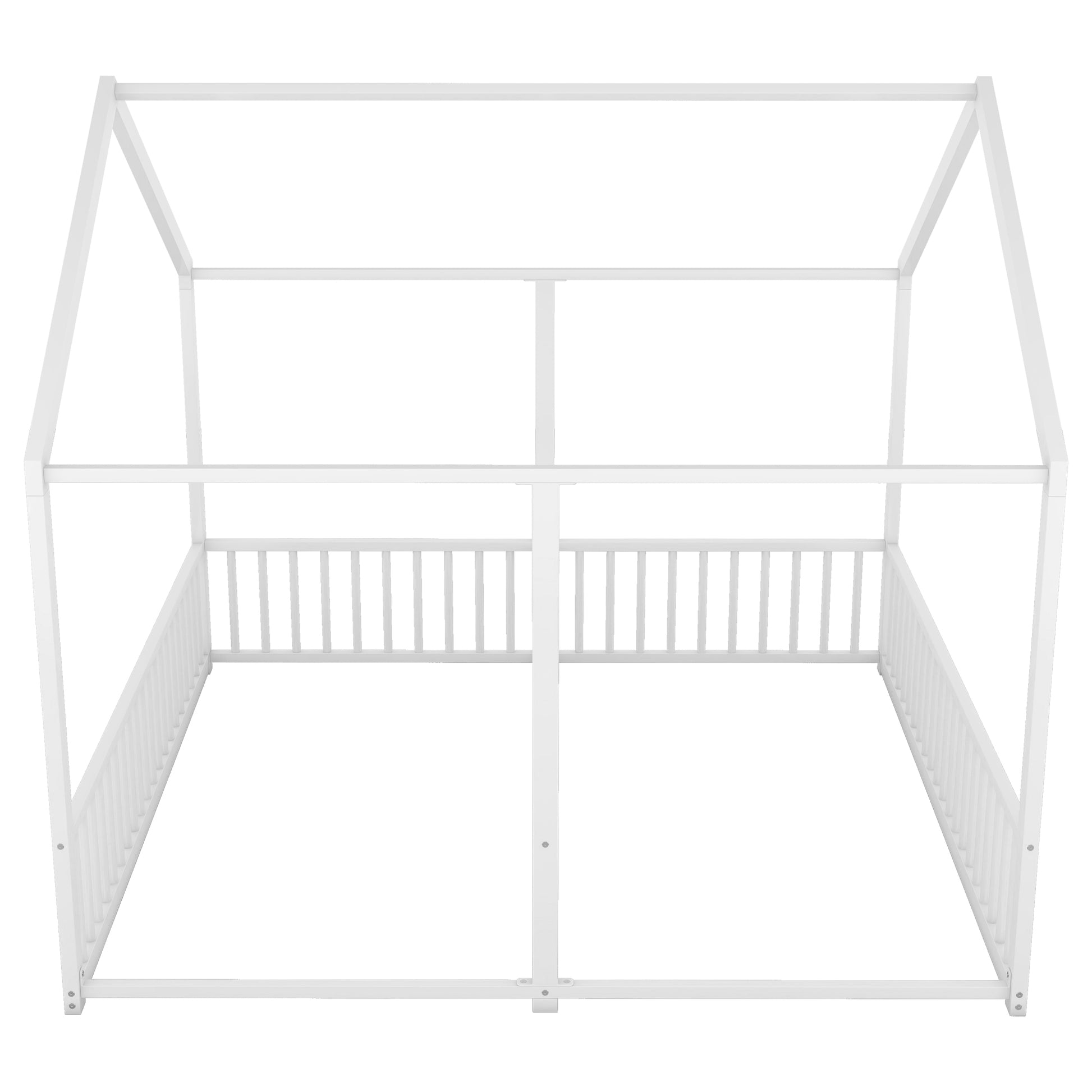 White metal house bed frame with slatted sides