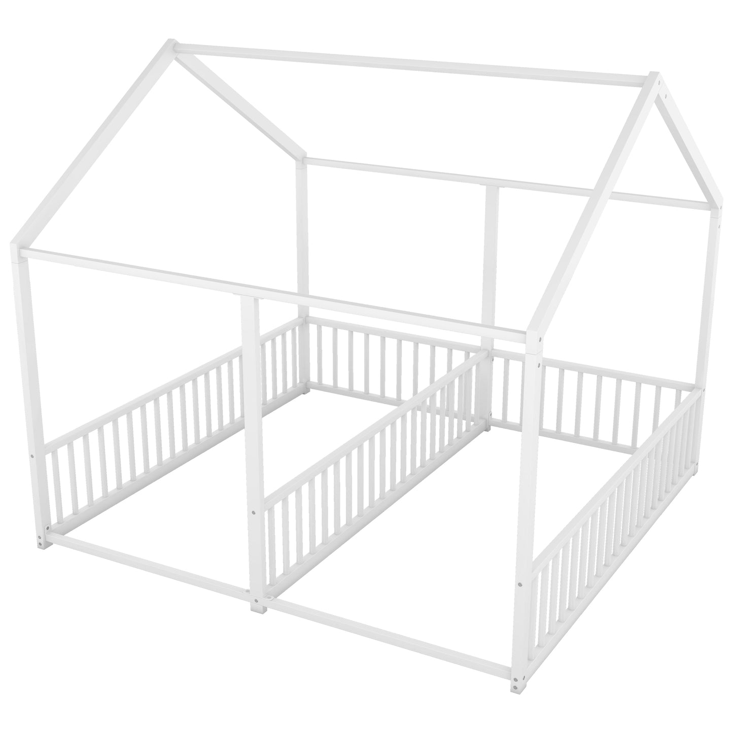 White wooden house bed frame with railings