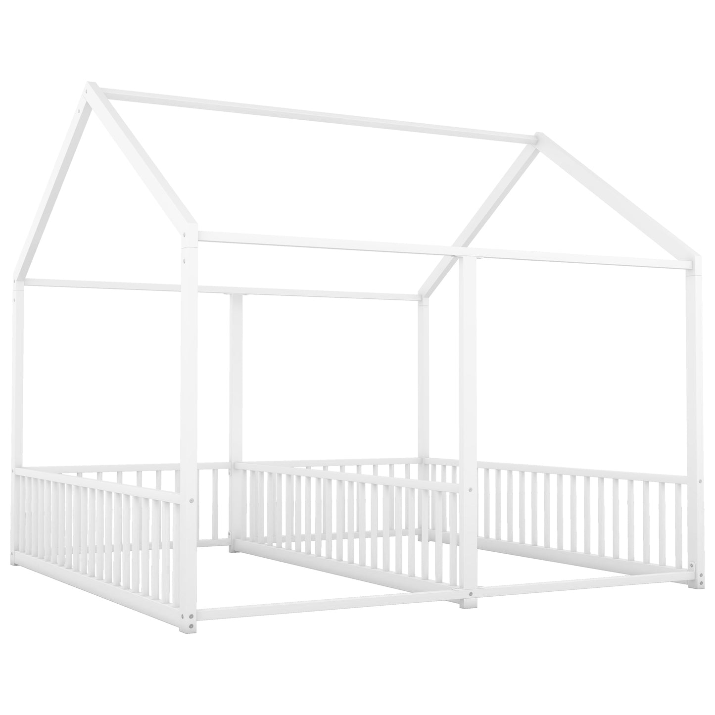 White wooden house bed frame for kids