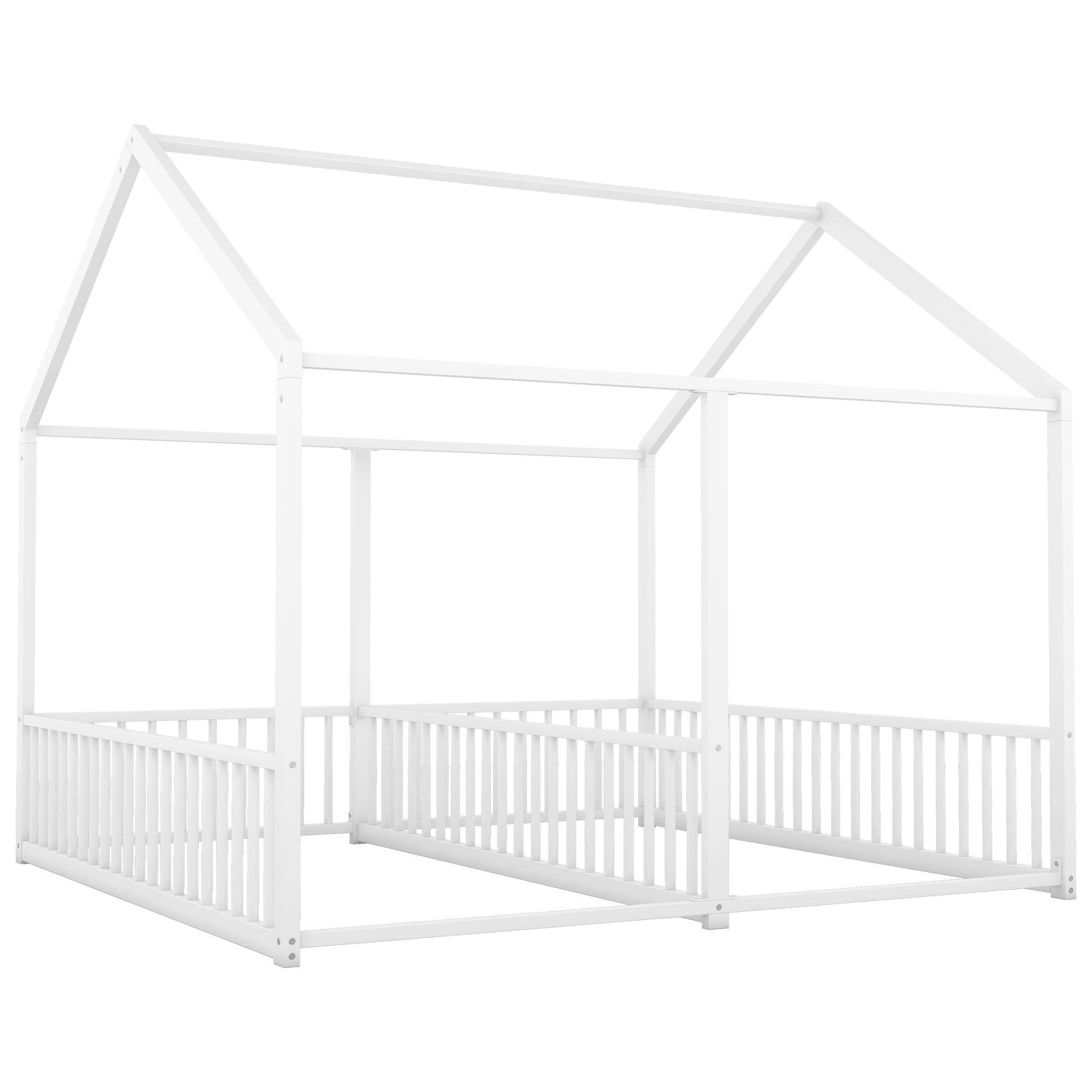 White wooden house bed frame for kids