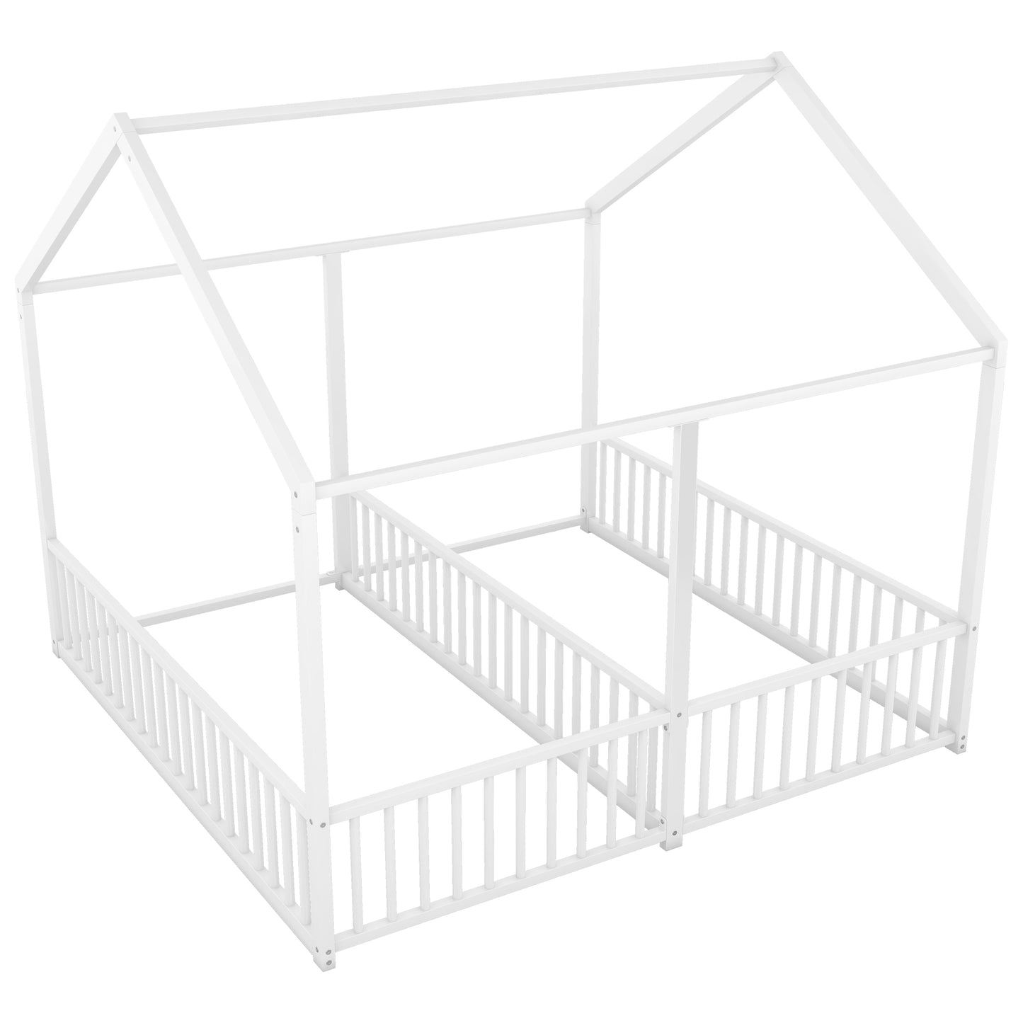 White wooden house bed frame with railing