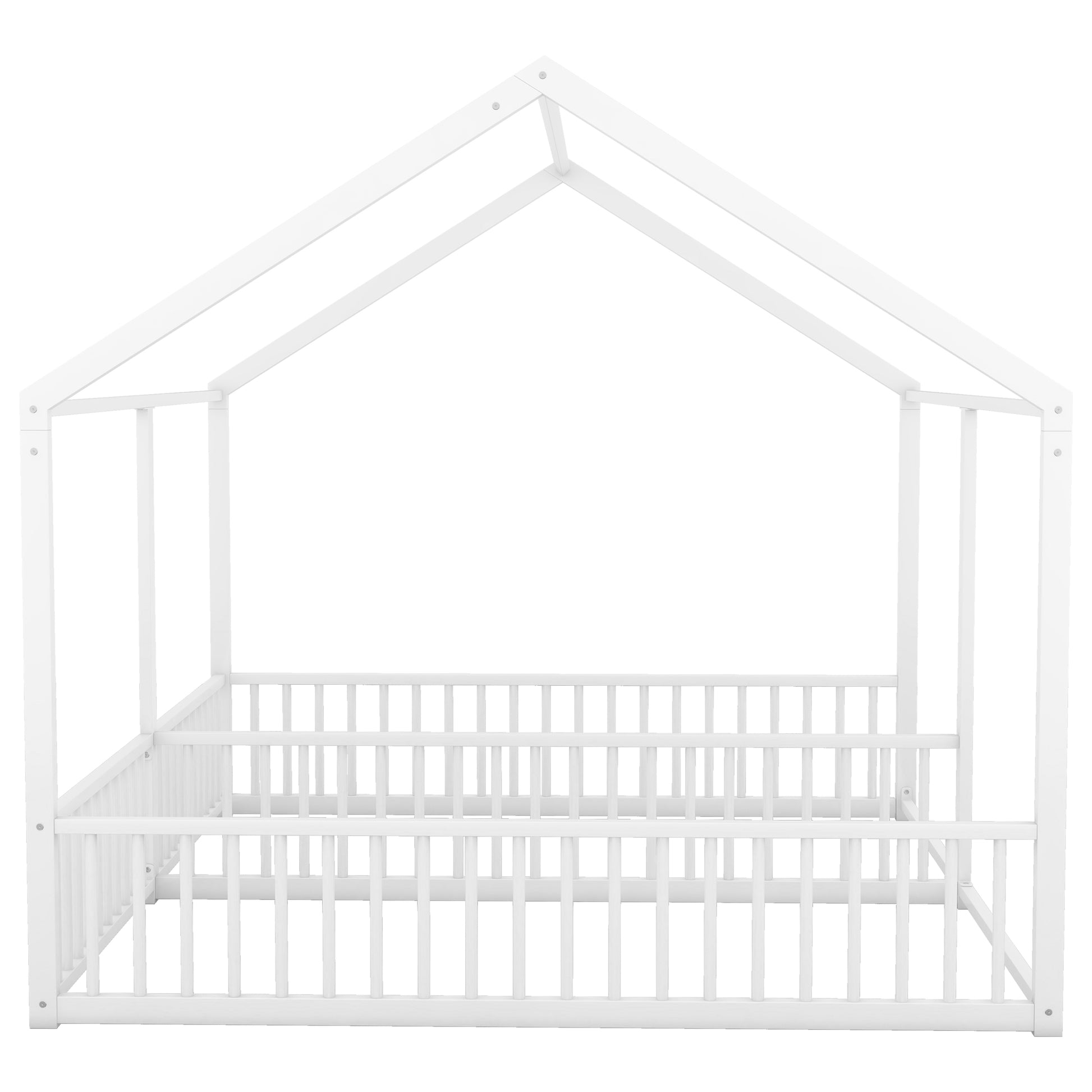 White wooden house bed frame with railings