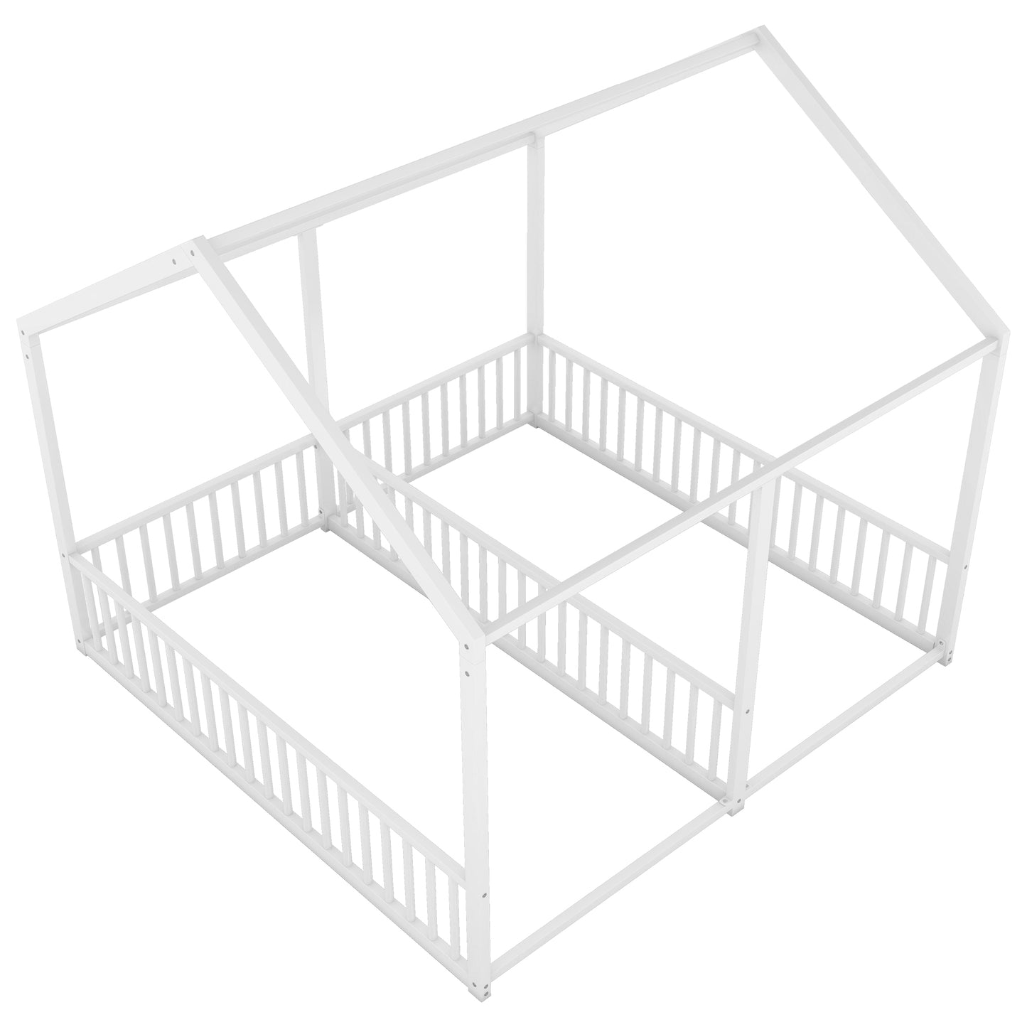 Minimalist white wooden house bed frame with safety rails for toddlers