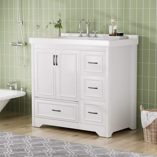 TREATLIFE HOME 36-Inch Bathroom Vanity with Undermount Sink, Modern Design with 2 Doors & 4 Drawers, White Finish, 35.8''W x 19.7''D x 35.4''H