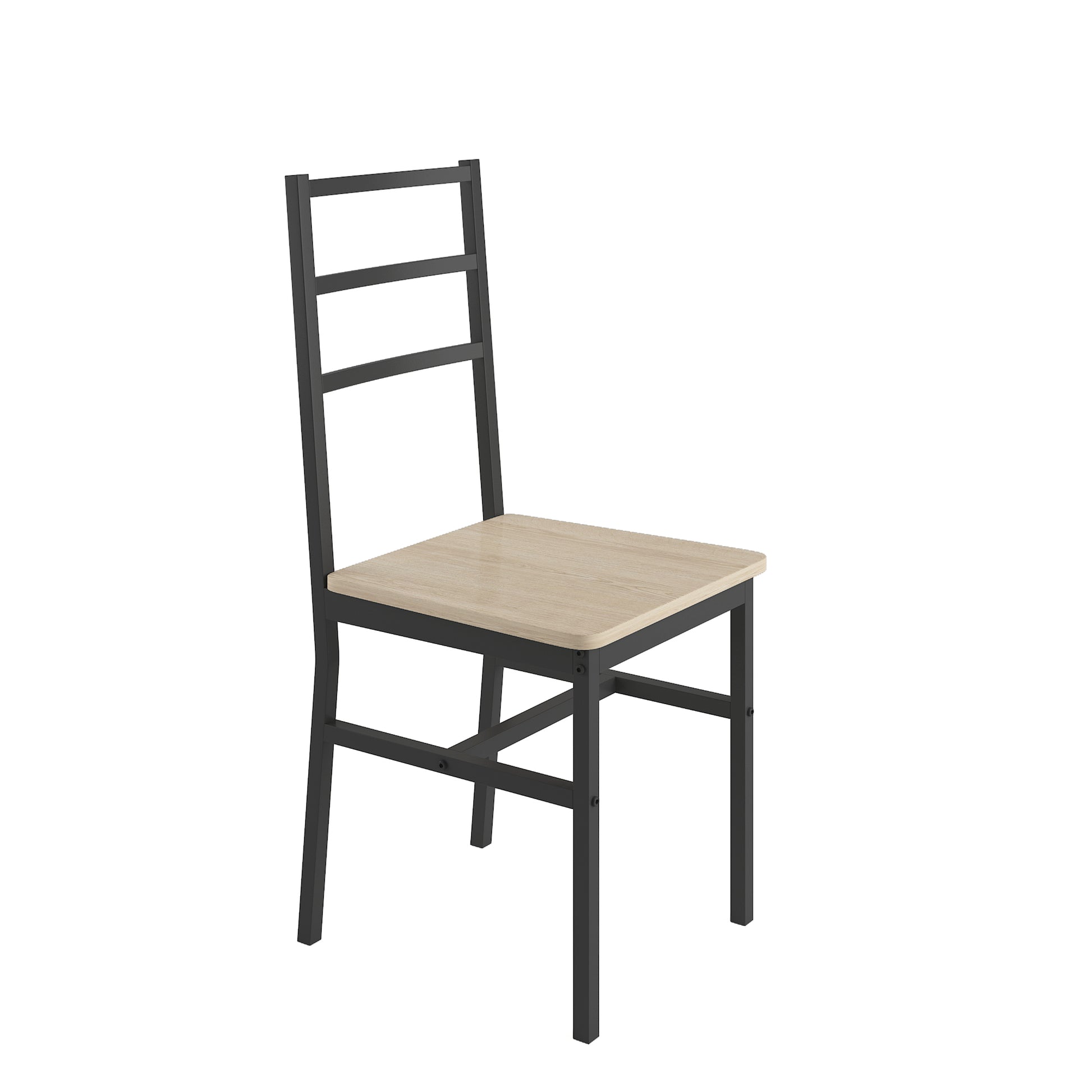 Modern black metal dining chair with light wood seat
