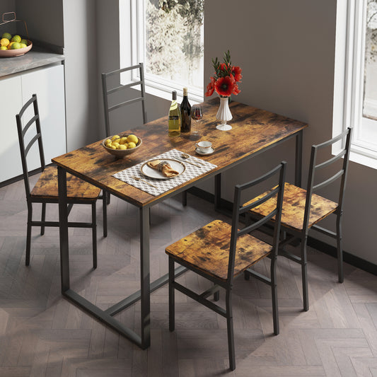 Rustic dining table with distressed wood top and metal legs